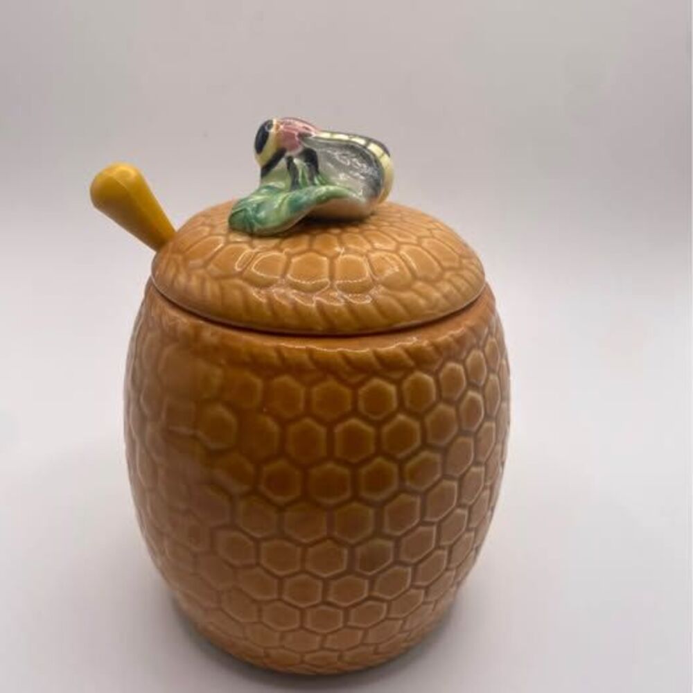 Vintage Ceramic Beehive Honey Pot with Dipper